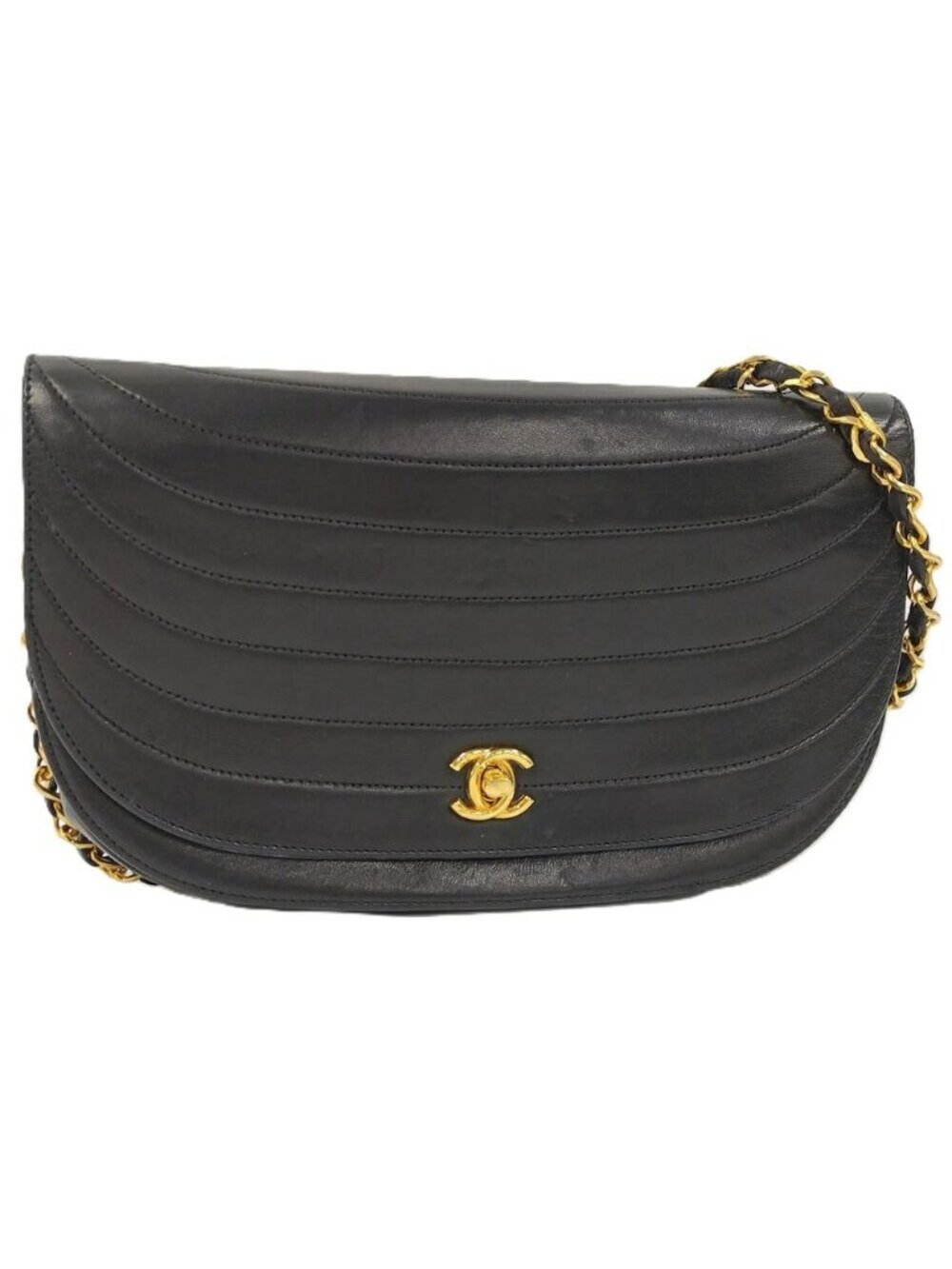 Chanel Chain Shoulder Bag Half Moon CC Lambskin Black